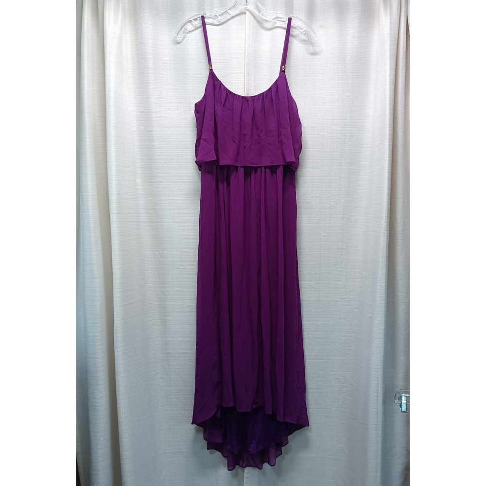 White House Black Market Purple High-Low Maxi Dress Popover Chiffon Size 8